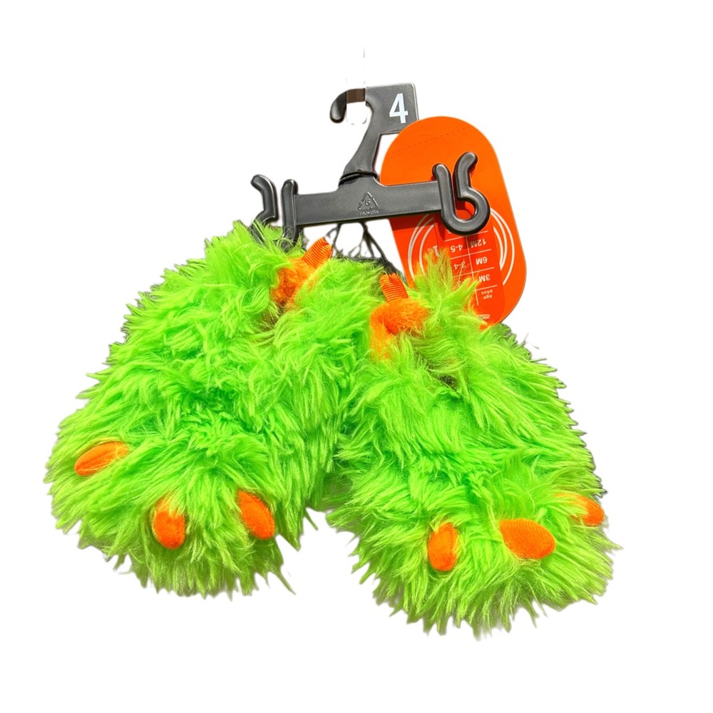 Wonder Nation Fuzzy Lime and Tangerine Monster Kids Slippers